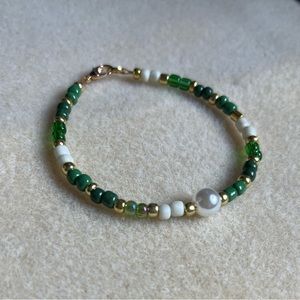 *2 for $20* Green, White, and Gold Beaded Bracelet